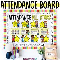 This Attendance Bulletin Board is perfect for raising awareness about the importance of school attendance and awarding students/classes with great attendance!  THIS BULLETIN BOARD: Teaches students 8 attendance tips Teaches students 4 facts about attendance in the U.S. (from the U.S. Department of Education) Includes editable posters for you to add in student names, student photos, and teacher names to congratulate students or classes who have perfect attendance, meet attendance goals, demonstra