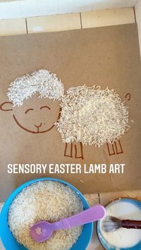 littleoneslearn on Instagram: 🐑SENSORY EASTER LAMB ART 🖌 Another lamb craft because they’re just too cute (and we love playing with our sensory rice). Set out glue and a…