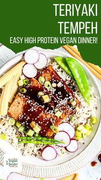 Easy to make Sticky Teriyaki sauce with high protein tempeh. Super easy vegan dinner recipe that can be used on the grill or BBQ too! Yummy quick dinner recipe idea that everyone will love.