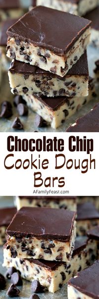 Chocolate Chip Cookie Dough Bars - Simple to make, egg-free and incredibly decadent! Kids and adults will love this recipe.