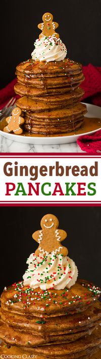 Gingerbread Pancakes - these taste JUST like a gingerbread cookie but in soft and fluffy pancake form! So good and perfect for Christmas time!