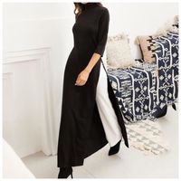 Black-Turtleneck-Stretch-Long-Tunic-Split-Side-Duter-Top-C30