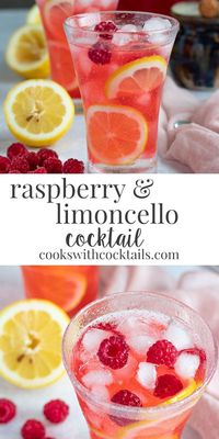 This hard raspberry lemonade and limoncello cocktail is going to become your new favorite summer cocktail!  It's refreshing, fruity and so so good! In this post we give you a recipe for making this as a single raspberry limoncello cocktail or as a pitcher of hard raspberry lemonade. This is a fabulous summer cocktail for summer parties! #cookswithcocktails #raspberrylemonade #limoncellococktails #raspberrycocktail #summercocktail