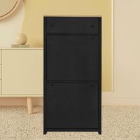 Product Overview: Transform your entryway with this functional and stylish shoe cabinet. Featuring flip drawers with adjustable panels and a wood grain top, this freestanding organizer is perfect for any modern home.