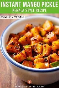 Looking for a quick pickle recipe? Check out this Kerala style recipe for instant mango pickle! This delicious pickle is made with unripe green mangos and seasoning is ready in about 15 minutes! Check out how to make this delicious South Indian instant mango pickle today.