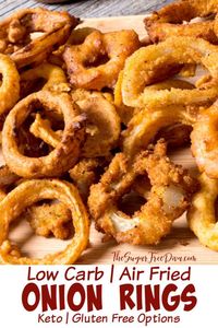 YUM! These onion rings are lower in carbs and are made in an air fryer. They can be made gluten free and keto too. Great recipe for snacking or for with meals such as dinner or lunch.