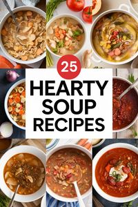 Enjoy these 25 hearty soup recipes that are both healthy and delicious.  Find flavorful options like thick and chunky stews packed with vegetables, meats, and legumes, along with filling minestrone, robust beef barley, and creamy potato soups.  Discover satisfying seafood or corn chowders, along with hearty vegetarian options like lentil and split pea soup.  Enjoy comforting chicken and dumplings for cold nights and slow-cooker soups that simmer all day for deep flavor.  These recipes are perfect for winter meals.