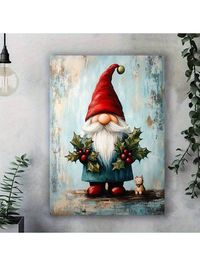 1pc Charming Rural Christmas Dwarf Canvas Art Poster - Retro Christmas Background Wall Decoration - Bedroom, Living Room, Dining Room, Office Corridor Wall Decoration, Modern Home Decoration, Winter Room Decoration, Perfect Christmas Gift With Framed | SHEIN USA