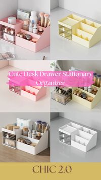 Store your stationary or cosmetics and organize your desk space with ease and style with this simple and useful kawaii desk drawer stationary and cosmetics organizer.