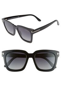 Tom Ford Sari 52mm Square Polarized Sunglasses in Black/Grey Smoke at Nordstrom