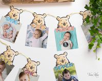 Editable Birthday Hanging Bunting Party Flag, Photo Garland, Printable. Winnie The Pooh Photo Banner, Monthly Milestone. This milestone banner set includes: - 12 month editable flag banner with photo - 2 pcs on 11x8in paper Please see all matching items: https://www.etsy.com/shop/VooMia?ref=seller-platform-mcnav&search_query=flag **Edit the templates You can easily edit the files  with the Editemplate.com from your web browser as online.  Change texts and font color as you like, and download you