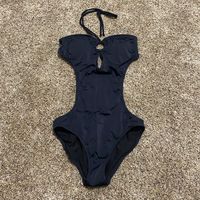 Xhiliration One Piece Swim Suit Never Worn Cut Out Sides, Tie Halter And Fitted Back Clasp Size Small