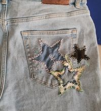 star embroidery and star patches on denim jeans diy