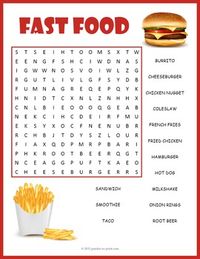 Kids will enjoy looking for some of their favorite treats in this printable word search puzzle using fast food as a theme.  Your students will have to look carefully to find all of the words in the puzzle which might be hidden forwards, backwards, horizontally, vertically, or diagonally.