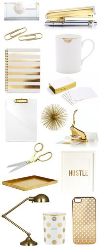 Gold office accessories.