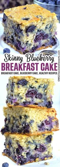 This Skinny Blueberry Breakfast Cake is so moist, soft and bursting with juicy blueberries! It’s perfect, healthy homemade breakfast. #skinny #breakfast #recipes #blueberry #cake