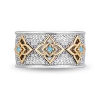 Enchanted Disney Jasmine Swiss Blue Topaz and 1/5 CT. T.W. Diamond Ring in Sterling Silver and 10K Gold - Size 7