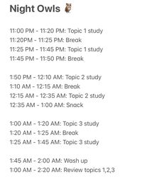 Now that school is starting, here's a very good study schedule for the night owls out there that will help you get straight A's!! #study #schedule #planner #school  -> @ erik_romd on ig