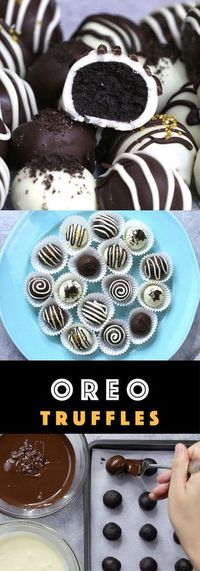 4 Ingredient Oreo Truffles - the easiest and most beautiful dessert you will ever make! Only 4 ingredients required: Oreos, cream cheese, white chocolate and dark semi-sweet chocolate. Sprinkles are optional. Oreo crumbs are mixed with creamy cheesecake, and then covered with melted chocolate. So Good! Quick and easy recipe, party desserts. No Bake. Vegetarian. Video recipe. | Tipbuzz.com