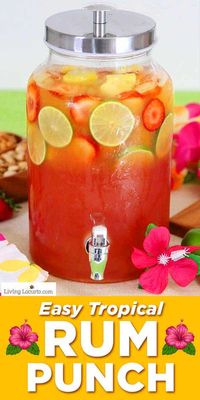 Tropical rum punch is an easy cocktail recipe for a luau party or to sip by the pool! A pitcher drink mixture of juice and coconut rum.