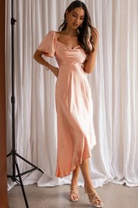 Shop the Grayson Tied Back Asymmetrical Midi Dress Peach | Selfie Leslie