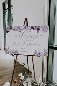 Wedding welcome sign template with lavender watercolor, silver foil effect, and purple flowers. You will edit this sign through the Templett app. With countless customization options, this template is easily customizable to all events and easy to match with your colors. WHAT IS INCLUDED: Welcome sign - Digital template Sizes included: 18x24, 20x30, 24x36 inches ✅DEMO LINK: https://templett.com/design/demo/visual/13342383,13342389,13342388 MATCHING TEMPLATES: https://www.etsy.com/shop/Visualising