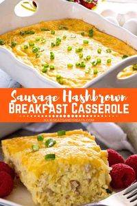 Sausage & Cheese Hash Brown Breakfast Casserole ~ Delicious Overnight Breakfast Casserole with Sausage, Hash Browns, Cheese and a Homemade Gravy! The BEST Breakfast Casserole Ever! #breakfast #casserole #overnight #recipe #julieseatsandtreats