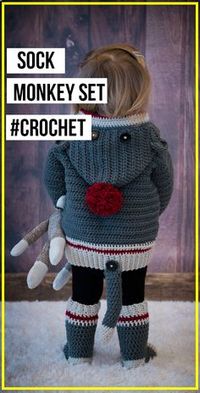 crochet Child & Adult Sock Monkey Set free pattern - easy crochet sweater pattern for beginners