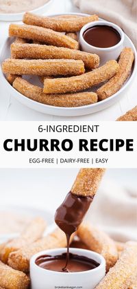 Are you ready to sink your teeth into a crispy cinnamon-sugar stick with a warm, doughy inside? We have the answer! This easy vegan churro recipe is everything you've been craving and more. All you need for the dough is 4 simple ingredients: flour, water, oil, and salt. Sprinkled with cinnamon-sugar and dunked in a dark chocolate sauce, these homemade churros are a godsend. #Churros #ChurroRecipe #VeganChurros