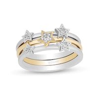 Enchanted Disney Tinkerbell 1/10 CT. T.W. Diamond Star Three Piece Stackable Band Set in Sterling Silver and 10K Gold