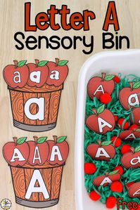 This Letter A Sensory Bin is a fun way for kids to practice identifying and differentiating between lowercase letter a and capital letter A.