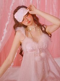 ❤︎Pure Desire Girl Pajamas Pink Suspender Dress Nightgown Set❤︎