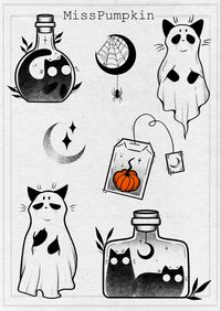 #halloween #spookyseason #tattooflash #tattooideas #tattoo #halloweentattoo #spookytattoo #halloweenvibes #cutetattoo #cutetattooideas #ghost #cuteghost #ghosttattoo #cat #cutecat #cattattoo #ghostcat #moontattoo #pumpkintattoo #pumpkin #potion #potiontattoo #drawing #art #bodyart