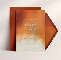 Burnt orange and rust hand-painted watercolor wedding invitations. You also have the option to purchase a set of luxury wedding envelopes in terracotta or eggshell white. Other colours are available if you have something else in mind. PURCHASE DETAILS: 5x7 Wedding invitation, printed on a beautiful 350gsm textured card + an optional set of Premium wedding envelopes MATCHING ITEMS The Full Set - https://etsy.me/2RqSa7x Save The Date - https://etsy.me/3anj9Y6 Details card - https://etsy.me/36Y2Nmz