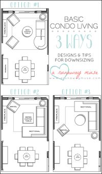 A Runaway Muse: Designs & Tips for Downsizing to Condo Living #interiordesign #condo-- room layout ideas