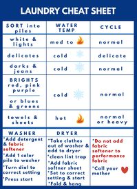 #Tips_For_Washing_Clothes #Laundry_Settings_Chart #Laundry_Cheat_Sheet_Printable #How_To_Wash_Laundry