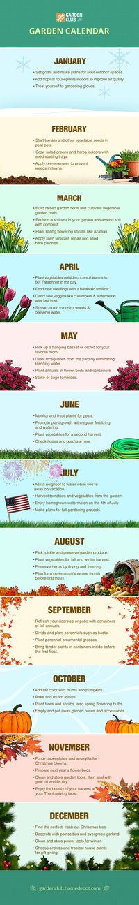 Keep your garden calendar as close as your Pinterest page when you save and share this Garden Club calendar infographic from The Home Depot.