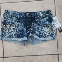 Nwt Xoxo Jean Animal Print, Studded Shorts In Size One Slash Two Period These Shorts Have Two Front, Pockets To Back Pockets, And Studied Design With Rolled Bottom.