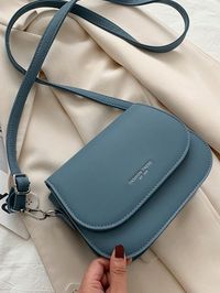 Womens Chic Shoulder Crossbody Bags Fashion Saddle Bags Convenient Satchel Bags Daily Use Messenger Bags Blue Fashionable   Pu Letter,Plain Saddle Bag   Women Bags, size features are:Bust: ,Length: ,Sleeve Length: