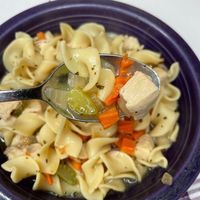 I love, love, love chicken noodle soup! And with this recipe, you can make it and feed it to the family without them even noticing it's low sodium. You can have the best of both worlds, with comfort food chicken noodle soup that is delicious and healthy for your kidney diet. You make the chicken from cooking 8 ounces of chicken breasts so it's not salty and it's healthier. Then you dice that up, as well as the carrots, celery, onion and spices. Combining this all together makes a delicious and