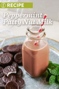 The perfect way to enjoy peppermint patties this holiday season. Try our easy-to-make, dairy-free treat on its own or in your coffee! | goodnature.com/recipes #plantbased #nutmilk #juicingrecipes #nondairy #veganrecipes #holidaydrinkrecipes