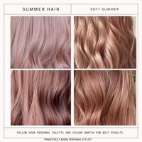 SOFT SUMMER HAIR INSIRATION🤍 Rose gold For a soft summer hair color, consider cool and subtle tones such as ash brown, cool blonde, or a delicate cool-toned brunette to complement the muted and soft palette associated with the summer season. Visit my website to learn your best colours @imageconsultantmaidenhead Visit my website to learn your best colours!