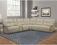 **Spartacus Oyster Power Headrests Power Reclining Sectional**  Make the most of your relaxation with this smart and stylish six-piece sectional ensemble. It boasts two power recliners with power headrests for the ultimate personalized comfort experience. Plus, there are two armless chairs, a corner wedge and a multifunctional storage console with cupholders that make it fun and functional.  **Features**  • Power Recline with Power Headrest  • Patent Pending on and off USB with Home Button  • High Quality Mechanism and Motor  • 1.8 to 2.2 Density Foam  • 100% Luxury Foam Cushion  • Fully padded foam wrapped Hardwood Frame  • Removable backs  **Parker House Furniture – Heritage of family values for 70+ years**  Parker House Furniture is a thriving, respected family-owned company with 70+ ye