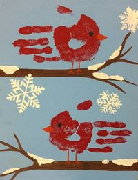 Handprint Winter Cardinal and Snowflakes craft for kids