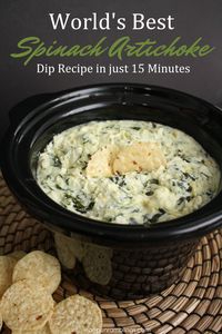 Best spinach artichoke dip recipe. Great potluck and party appetizer crock pot and stove directions.