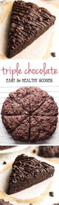 Healthy Triple Chocolate Scones -- almost like eating brownies for breakfast! So easy & packed with 5g of protein!