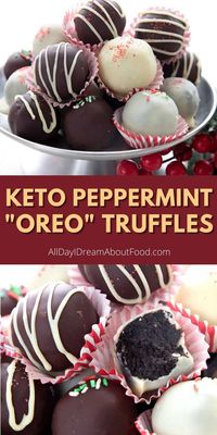 Delicious keto peppermint truffles that taste like Oreo cookies! These sugar-free cookie dough balls are a healthy nut-free holiday treat.