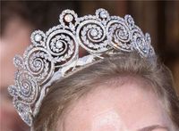 From 1905, a fabulous diamond scroll tiara by Cartier, still in use today and originally given by the Khedive of Egypt to Princess Margaret of Connaught when she wed Crown Prince Gustav Adolfus of Sweden