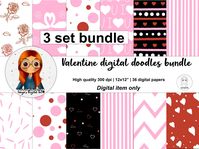 FREE Valentines digital doodle papers, BUNDLE PACK, Digital download, commercial use