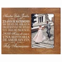 Anniversary Picture Frame Measures: 8” x 10” x 0.5” and holds one 4” x 6” photo Celebrate your special anniversary day with your lover by enjoying LifeSong Milestones Solid Wood Wedding Anniversary Picture Frame. Get this gift as a keepsake to remember your special day. LifeSong Milestones has created the perfect Wedding Anniversary photo frame gift with Spanish Verse. Wooden picture frames were designed, handcrafted, and engraved by © 2020 LifeSong Milestones.